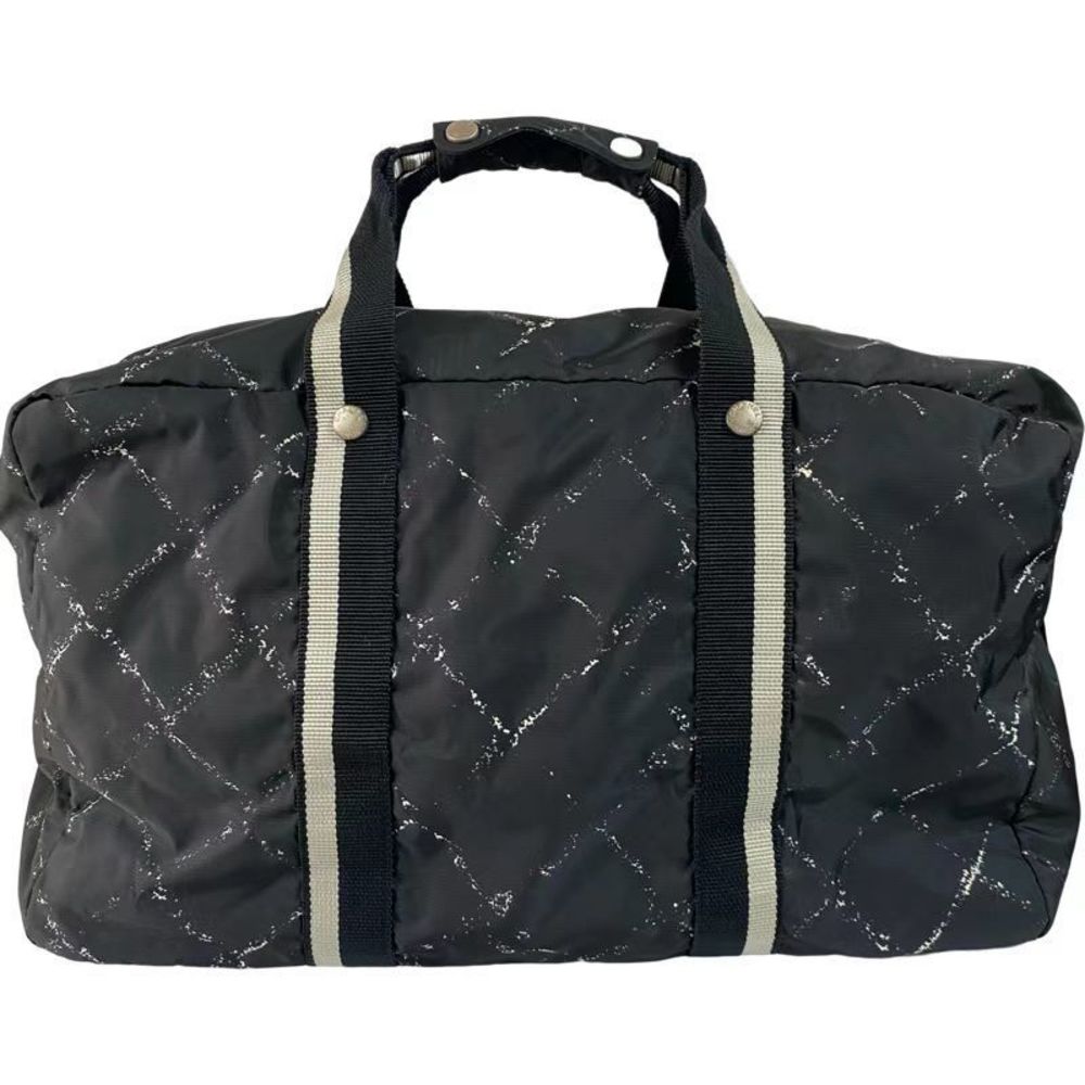 CHANEL Old Travel Line Nylon Boston Bag Black Silver